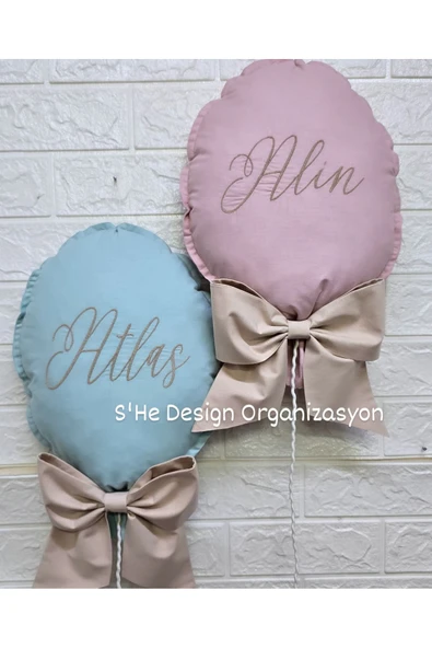 s'he design NAKIŞ İSİM İŞLEMELİ 25x35 BÜYÜK BOY BALON YASTIK BEBEK ODASI