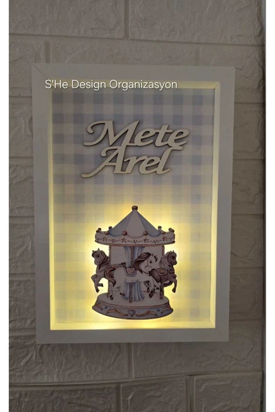 s'he design LEDLİ AHŞAP OBJELİ KAPI SÜSÜ / ERKEK BEBEK İSMİNE ÖZEL HASTANE DOĞUM ODASI KAPI SÜSÜ - 2