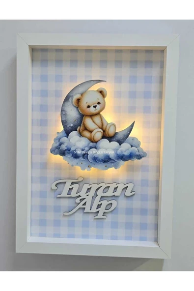 s'he design LEDLİ AHŞAP OBJELİ KAPI SÜSÜ /ERKEK BEBEK İSMİNE ÖZEL HASTANE DOĞUM ODASI KAPI SÜSÜ ürün görseli