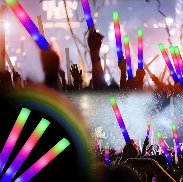Led Işıklı Rengarenk Sünger Parti Çubuk Işıklı Kauçuk Sopa 46 cm - 2