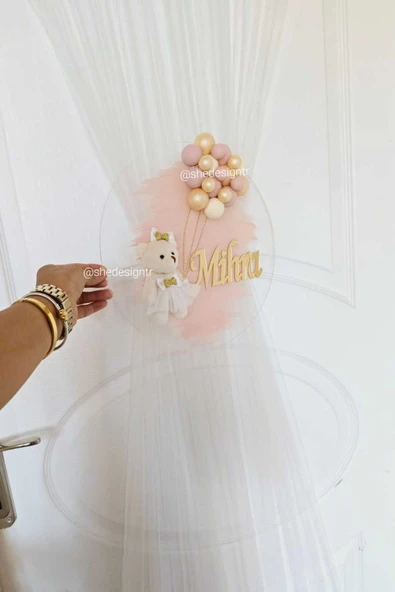 s'he design Kız Bebek Ismine Özel Hazırlanan Buble Pleksi Kapı Süsü - Resim 4