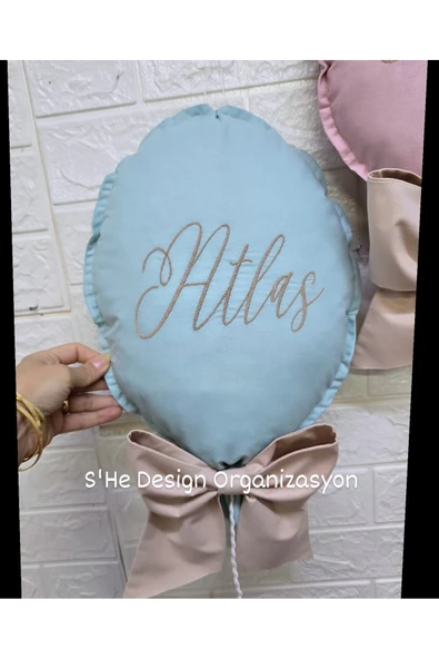s'he design NAKIŞ İSİM İŞLEMELİ 25x35 BÜYÜK BOY BALON YASTIK BEBEK ODASI - 4