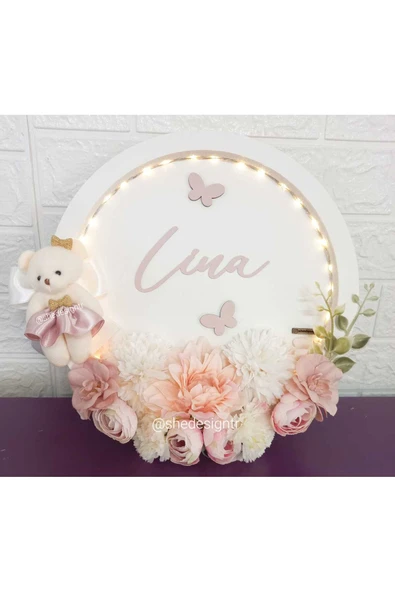 s'he design KIZ BEBEK İSMİNE ÖZE HAZIRLANAN ÇİÇEKLİ HASTANE ODASI KAPI SÜSÜ - Resim 2