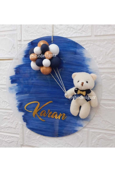 s'he design Erkek Bebek İsmine Özel Tasarlanan Şeffaf Pleksi Kapı Süsü lacivert ürün görseli