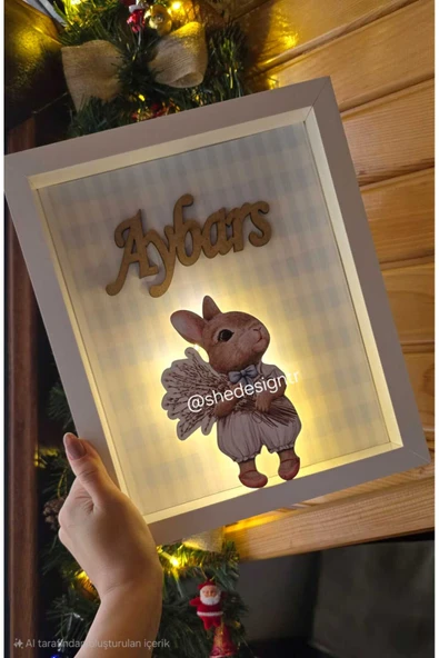 s'he design ERKEK BEBEK İSMİNE ÖZEL HAZIRLANAN LEDLİ AHŞAP PANO HASTANE ODASI KAPI SÜSÜ 25X35CM ürün görseli