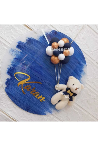 s'he design Erkek Bebek İsmine Özel Tasarlanan Şeffaf Pleksi Kapı Süsü lacivert - Resim 3