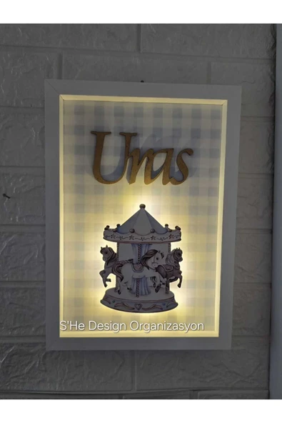 s'he design LEDLİ AHŞAP OBJELİ KAPI SÜSÜ / BEBEK İSMİNE ÖZEL HASTANE DOĞUM ODASI KAPI SÜSÜ - 2