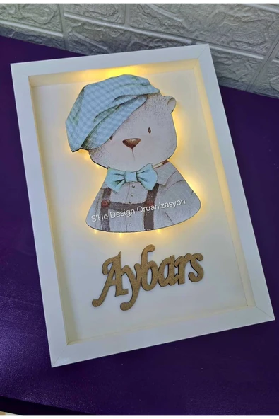 s'he design LEDLİ AHŞAP OBJELİ KAPI SÜSÜ / BEBEK İSMİNE ÖZEL HASTANE DOĞUM ODASI KAPI SÜSÜ - Resim 2