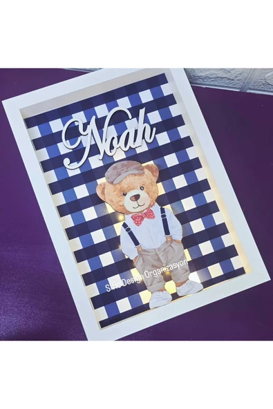 s'he design LEDLİ AHŞAP OBJELİ KAPI SÜSÜ /ERKEK BEBEK İSMİNE ÖZEL HASTANE DOĞUM ODASI KAPI SÜSÜ ürün görseli