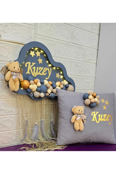 s'he design BEBK İSMİNE ÖZEL HAZIRLANAN LEDLİ BULUT KAPI SÜSÜ VE TAKI YASTIĞI ürün görseli