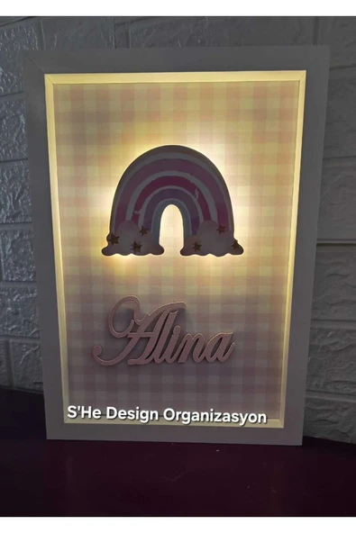 s'he design LEDLİ AHŞAP OBJELİ KAPI SÜSÜ / BEBEK İSMİNE ÖZEL HASTANE DOĞUM ODASI KAPI SÜSÜ - Resim 2