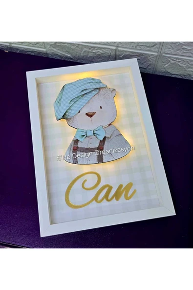 s'he design 30x40 BÜYÜK BOY LEDLİ AHŞAP OBJELİ KAPI SÜSÜ / BEBEK İSMİNE ÖZEL HASTANE DOĞUM ODASI KAPI SÜSÜ