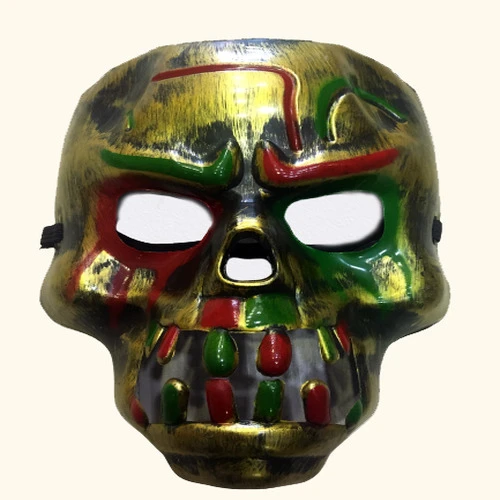 Kırmızı Kanlı Dişli Dracula Kafatası Maskesi Altın Renk - 2