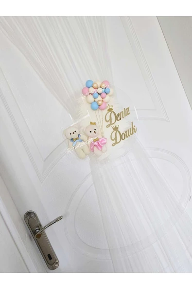 s'he design İKİZ BEBEK İSMİNE ÖZEL PLEKSİ KAPI SÜSÜ - 2