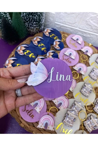 s'he design BEBEK İSMİNE ÖZEL HAZIRLANAN YENİDOĞAN HASTANE KAPI SÜSÜ VE 15 ADET HEDİYELİK MAGNET ve ANAHTAR SETİ - Resim 3