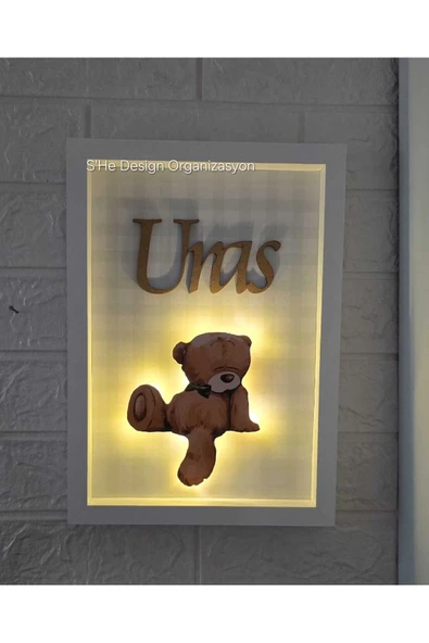 s'he design LEDLİ AHŞAP OBJELİ KAPI SÜSÜ / BEBEK İSMİNE ÖZEL HASTANE DOĞUM ODASI KAPI SÜSÜ - Resim 2