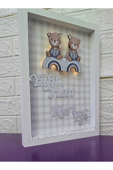 s'he design LEDLİ AHŞAP OBJELİ KAPI SÜSÜ / BEBEK İSMİNE ÖZEL HASTANE DOĞUM ODASI KAPI SÜSÜ ürün görseli