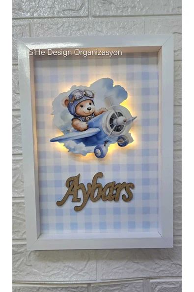 s'he design LEDLİ AHŞAP OBJELİ KAPI SÜSÜ / BEBEK İSMİNE ÖZEL HASTANE DOĞUM ODASI KAPI SÜSÜ ürün görseli