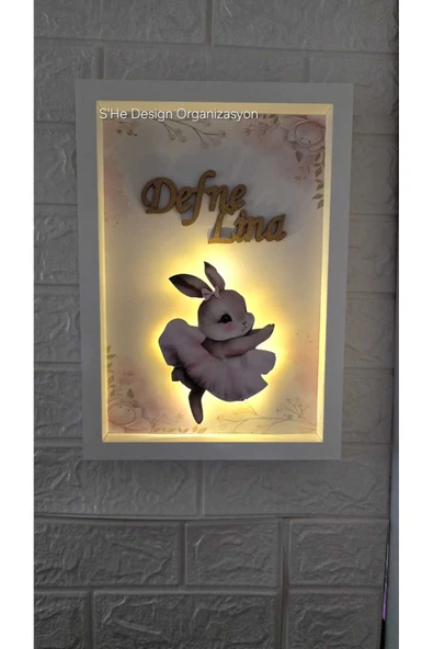 s'he design LEDLİ AHŞAP OBJELİ KAPI SÜSÜ / BEBEK İSMİNE ÖZEL HASTANE DOĞUM ODASI KAPI SÜSÜ - Resim 2