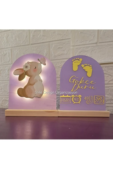 s'he design Bebek İsmine Özel Hazırlanan Işıklı Doğum Panosu - Resim 4
