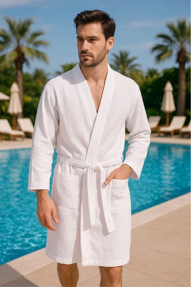 Müslin Kimono Bornoz – Unisex | %100 Pamuk Yumuşacık 2 Katlı Doğal Kumaş - ZTMBR6  Beyaz S/M - 2