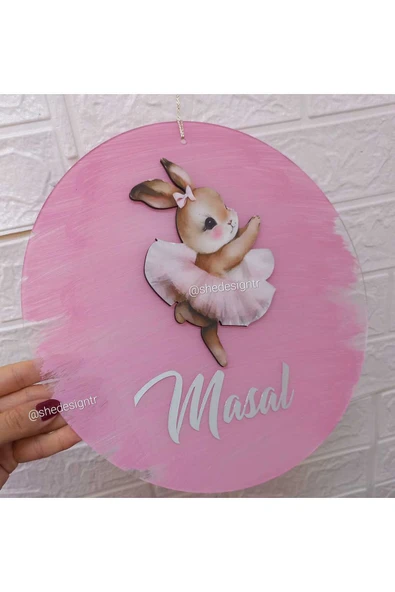 s'he design İsme Özel Şeffaf Pleksi Kapı Süsü – Erkek & Kız Bebek İçin Özel Tasarım Kız Bebek Tavşan Pembe ürün görseli