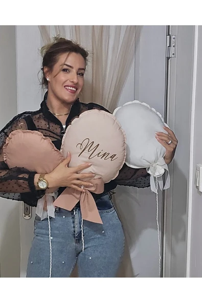 s'he design NAKIŞ İSİM İŞLEMELİ 25x35 BÜYÜK BOY BALON YASTIK - Resim 4