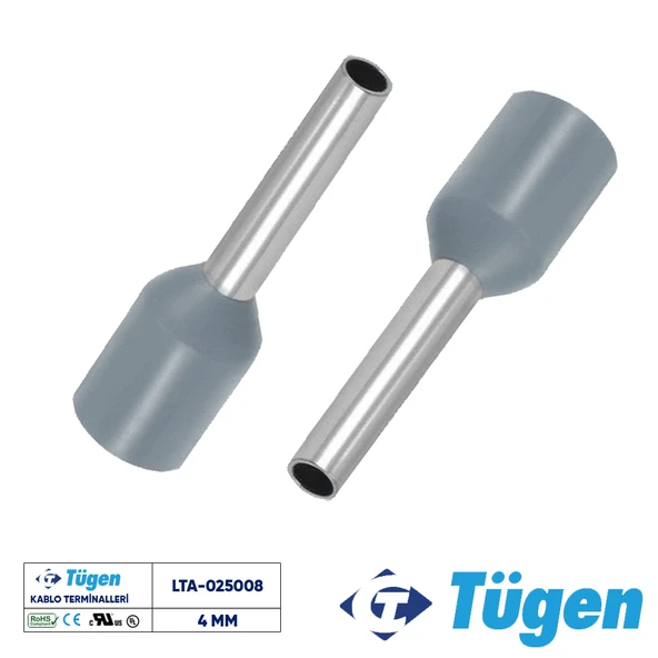 Tügen 4,00mm İzoleli Yüksük Gri ( 1 Kutu 500 Adet ) ürün görseli 1