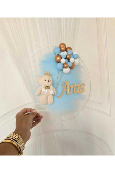 s'he design ERKEK BEBEK İSMİNE ÖZEL HAZIRLANAN BÜYÜK BOY PLEKSİ KAPI SÜSÜ - Resim 2