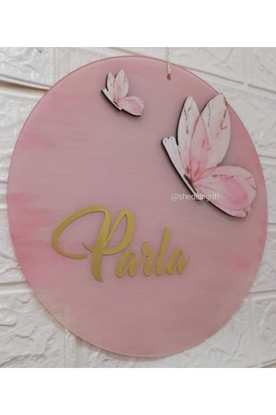 s'he design Kız Bebek İsmine Özel Hazırlanan Şeffaf Pleksi Kapı Süsü pudra pembe ürün görseli