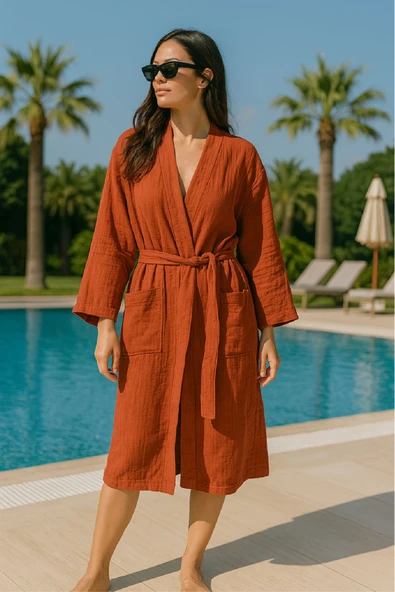 Müslin Kimono Bornoz – Unisex | %100 Pamuk Yumuşacık 2 Katlı Doğal Kumaş - ZTMBR6 Mint Yeşili L/XL - 5