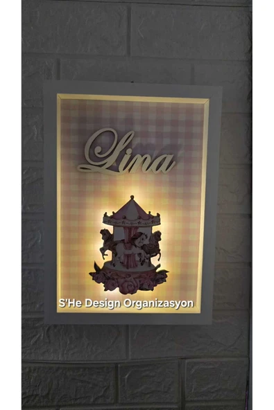 s'he design LEDLİ AHŞAP OBJELİ KAPI SÜSÜ / BEBEK İSMİNE ÖZEL HASTANE DOĞUM ODASI KAPI SÜSÜ - Resim 2