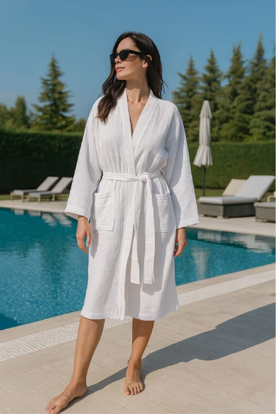 Müslin Kimono Bornoz – Unisex | %100 Pamuk Yumuşacık 2 Katlı Doğal Kumaş - ZTMBR6 Mint Yeşili S/M - 10