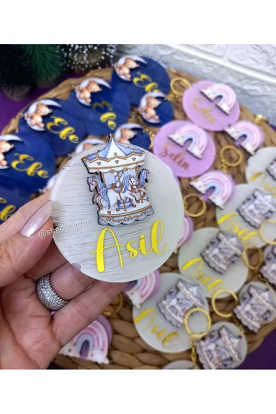 s'he design Hediyelik Figürlü İsme Özel Mıknatıslı Pleksi Magnet 15 Adet