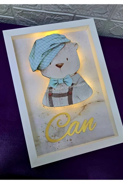 s'he design LEDLİ AHŞAP OBJELİ KAPI SÜSÜ / BEBEK İSMİNE ÖZEL HASTANE DOĞUM ODASI KAPI SÜSÜ ürün görseli