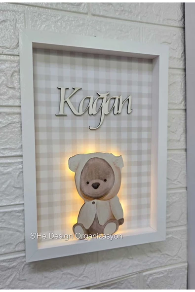 s'he design LEDLİ AHŞAP OBJELİ KAPI SÜSÜ / BEBEK İSMİNE ÖZEL HASTANE DOĞUM ODASI KAPI SÜSÜ