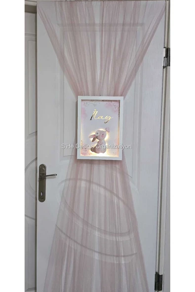 s'he design LEDLİ AHŞAP OBJELİ KAPI SÜSÜ VE LASTİKLİ KAPI TÜLÜ / BEBEK İSMİNE ÖZEL HASTANE DOĞUM ODASI KAPI SÜSÜ - Resim 4