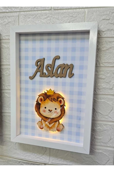 s'he design LEDLİ AHŞAP OBJELİ KAPI SÜSÜ /ERKEK BEBEK İSMİNE ÖZEL HASTANE DOĞUM ODASI KAPI SÜSÜ - Resim 3