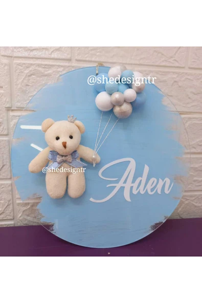 s'he design Erkek Bebek ismine Özel Hazırlanan Şeffaf Pleksi Kapı Süsü ürün görseli