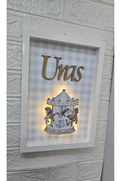 s'he design LEDLİ AHŞAP OBJELİ KAPI SÜSÜ / BEBEK İSMİNE ÖZEL HASTANE DOĞUM ODASI KAPI SÜSÜ