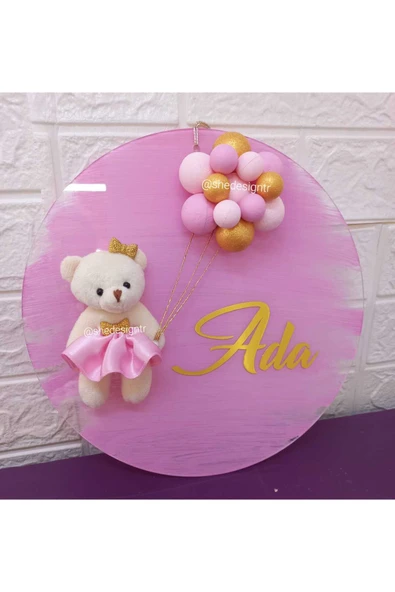 s'he design KIZ BEBEK İSMİNE ÖZEL HAZIRLANAN BUBBLE ŞEFFAF PLEKSİ KAPI SÜSÜ PEMBE - Resim 3