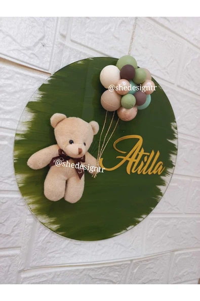 s'he design Bebek İsmine Özel Hazırlanan Şeffaf Pleksi Kapı Süsü yeşil - Resim 3