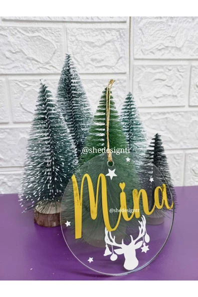 s'he design İsme Özel Yılbaşı Ağaç Süsü 10cm Şeffaf Pleksi