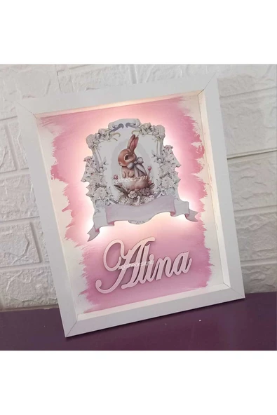 s'he design BEBEK İSMİNE ÖZEL HAZIRLANAN LEDLİ AHŞAP PANO HASTANE ODASI KAPI SÜSÜ 25X35CM - 4