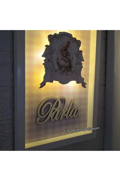 s'he design LEDLİ AHŞAP OBJELİ KAPI SÜSÜ / BEBEK İSMİNE ÖZEL HASTANE DOĞUM ODASI KAPI SÜSÜ - 2