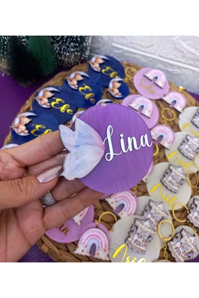 s'he design BEBEK İSMİNE ÖZEL HAZIRLANAN YENİDOĞAN HASTANE KAPI SÜSÜ VE 15 ADET HEDİYELİK MAGNET ve ANAHTAR SETİ - Resim 2