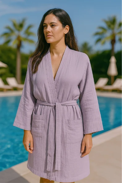 Müslin Kimono Bornoz – Unisex | %100 Pamuk Yumuşacık 2 Katlı Doğal Kumaş - ZTMBR6 Mint Yeşili S/M - 9