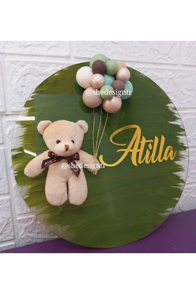s'he design Bebek İsmine Özel Hazırlanan Şeffaf Pleksi Kapı Süsü yeşil ürün görseli