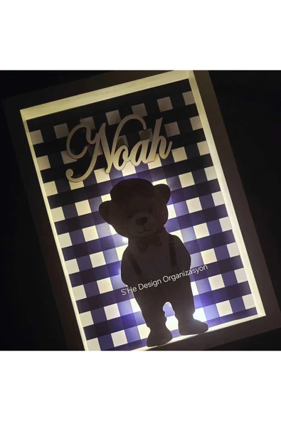 s'he design LEDLİ AHŞAP OBJELİ KAPI SÜSÜ /ERKEK BEBEK İSMİNE ÖZEL HASTANE DOĞUM ODASI KAPI SÜSÜ - Resim 2