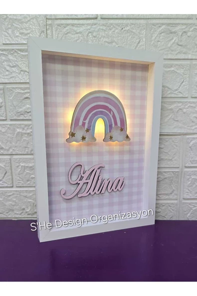 s'he design LEDLİ AHŞAP OBJELİ KAPI SÜSÜ / BEBEK İSMİNE ÖZEL HASTANE DOĞUM ODASI KAPI SÜSÜ ürün görseli